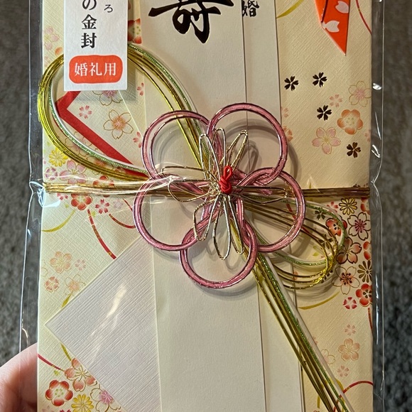 Traditional Japanese Gift Envelope for Wedding Money Kinpu Gold Pink Mizuhiki - Picture 4 of 9
